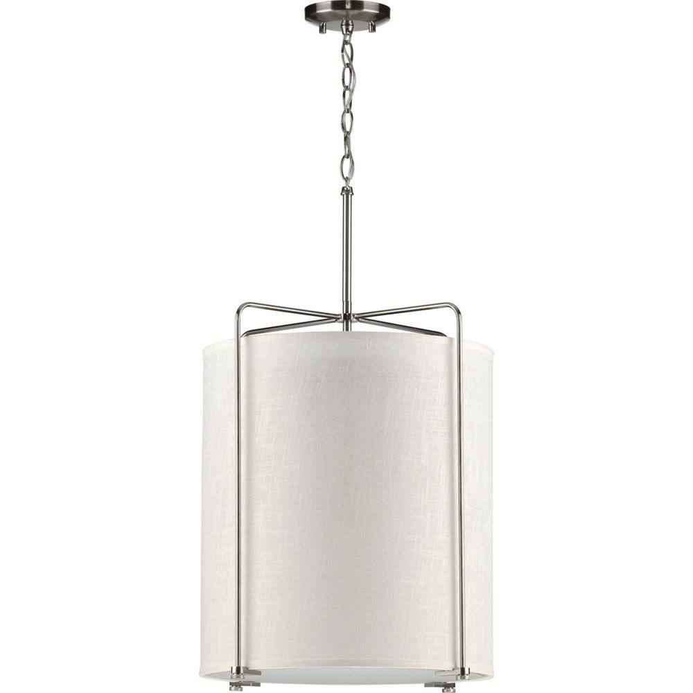 Kempsey Brushed Nickel 3-Light Drum Pendant with Linen Shade