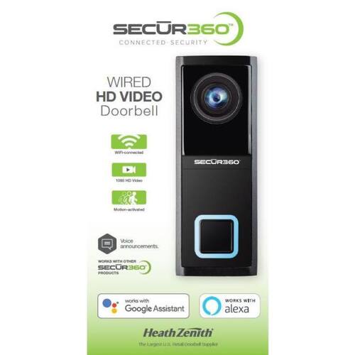 Wired Smart Video Doorbell with Camera and 2-Way Communication, Black Doorbell Cameras