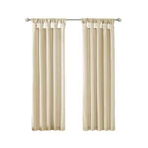 Natalie Champagne Solid Polyester 50 in. W x 108 in. L Room Darkening Twisted Tab Curtain with Lining