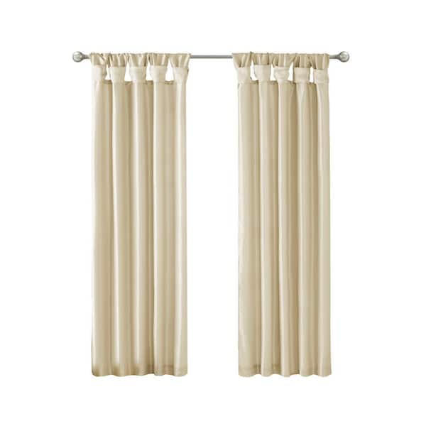 Madison Park Natalie Champagne Solid Polyester 50 in. W x 108 in. L Room Darkening Twisted Tab Curtain with Lining