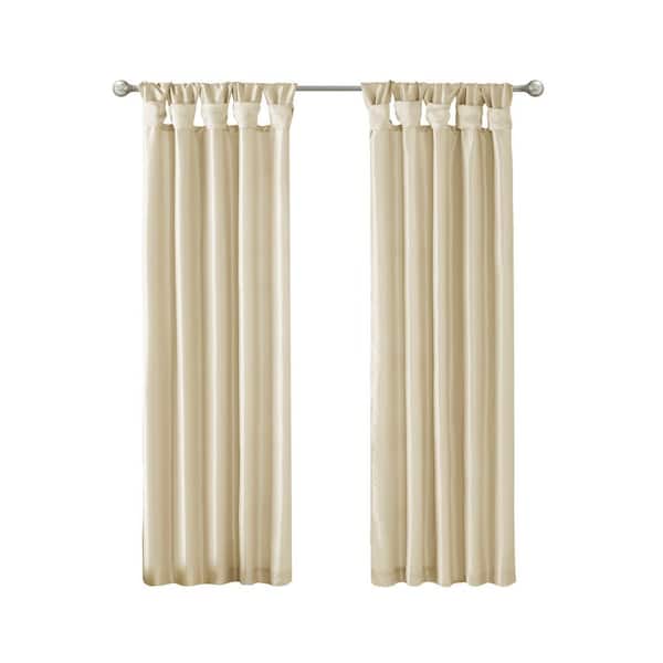 Madison Park Natalie Champagne Solid Polyester 50 in. W x 120 in. L Room Darkening Twisted Tab Curtain with Lining