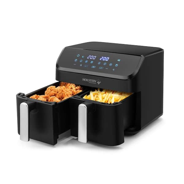 HOLSTEIN HOUSEWARES 9.5 qt. Dual Basket Digital Air Fryer-8 Preset Functions-Roast, bake or grill, LED Display Dishwasher-Safe Parts, Black