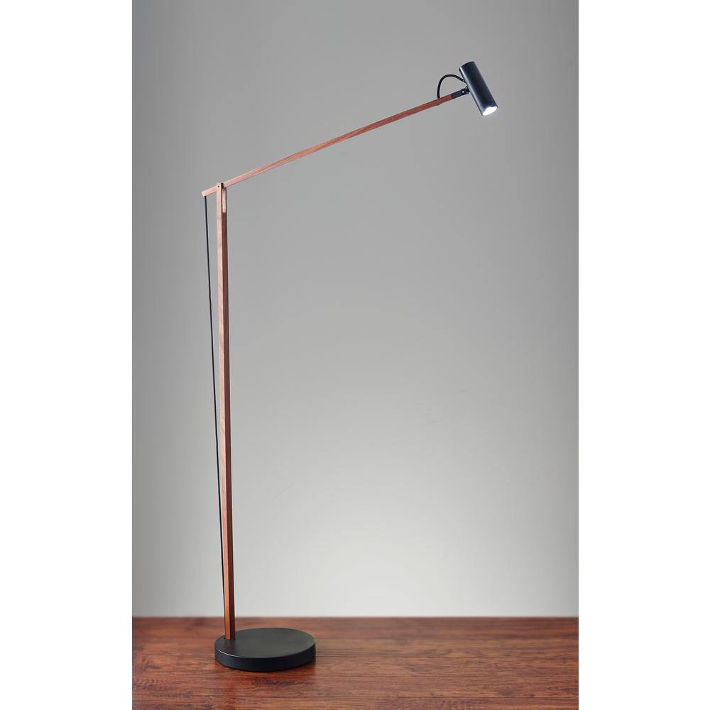 Adjustable Walnut and Black LED Floor Lamp with Touch Dimmer