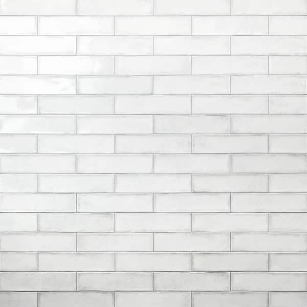 Splashback Tile Moze White 3 in. x 12 in. Ceramic Subway Wall Tile Sample