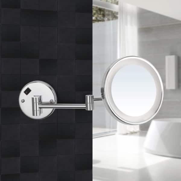 Glimmer 8 in. x 8 in. Wall Mounted LED 3x Round Makeup Mirror in Chrome Finish