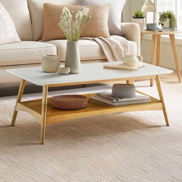 Madison Park Avalon 48 in. Off-White/Natural Rectangle Wood Coffee