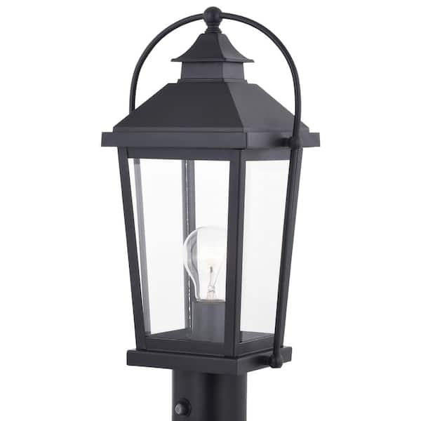 VAXCEL Lexington 1-Light Black Steel Hardwired Outdoor Weather Resistant Dusk to Dawn Post Light with No Bulbs Included