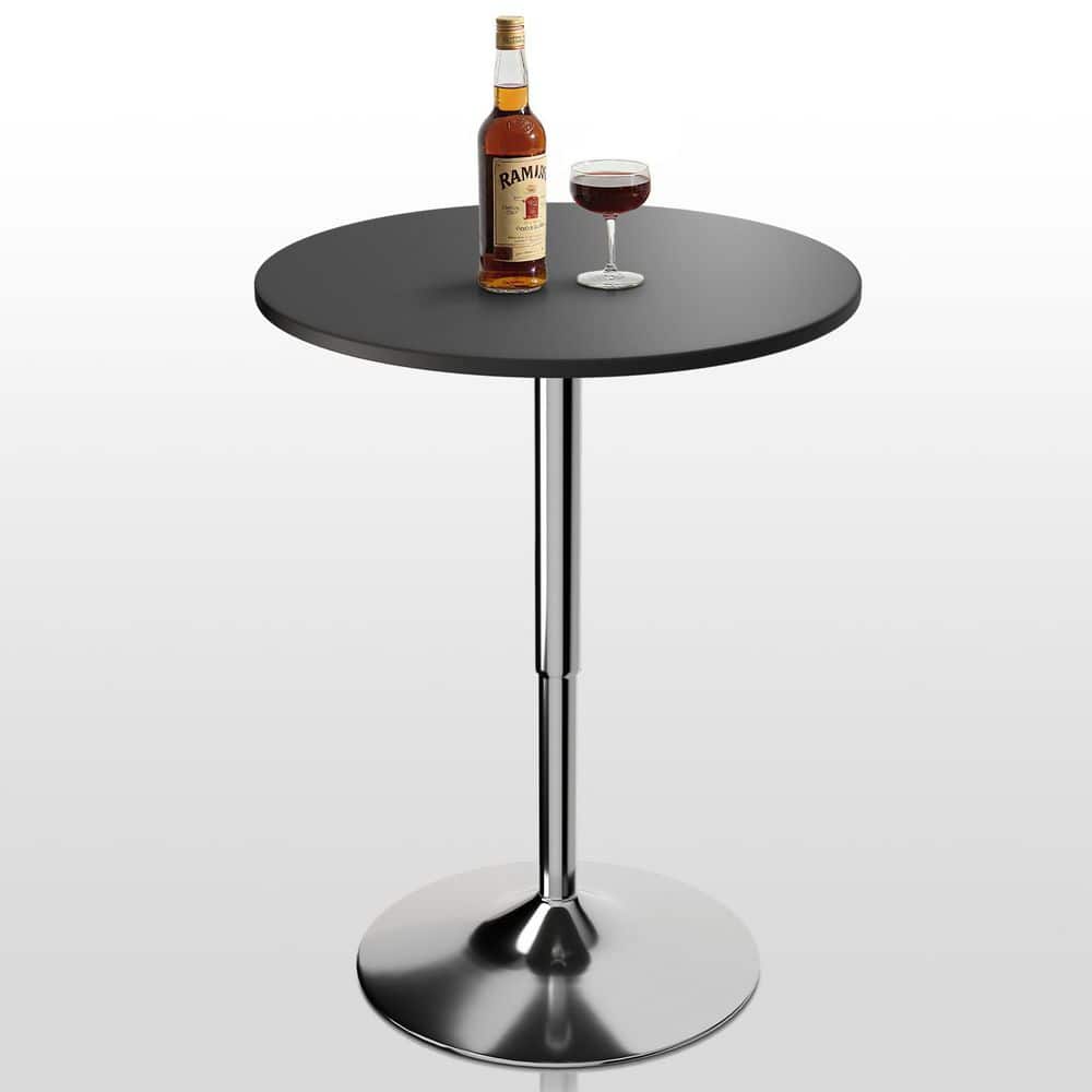 Black Round Wood Bar Height Outdoor Bistro Table with Adjustable Chrome Stand and Rotation (Dia. 23.5 in. ) price history on PriceWatchPro