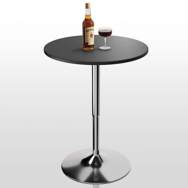 Black Round Wood Bar Height Outdoor Bistro Table with Adjustable Chrome Stand and Rotation (Dia. 23.5 in. )