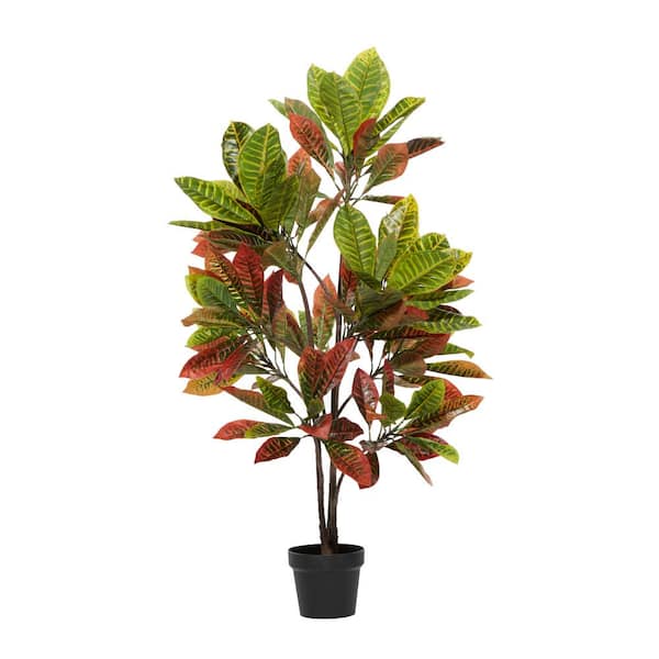 Litton Lane 50 in. H Croton Artificial Plant with Realistic Leaves and Black Plastic Pot
