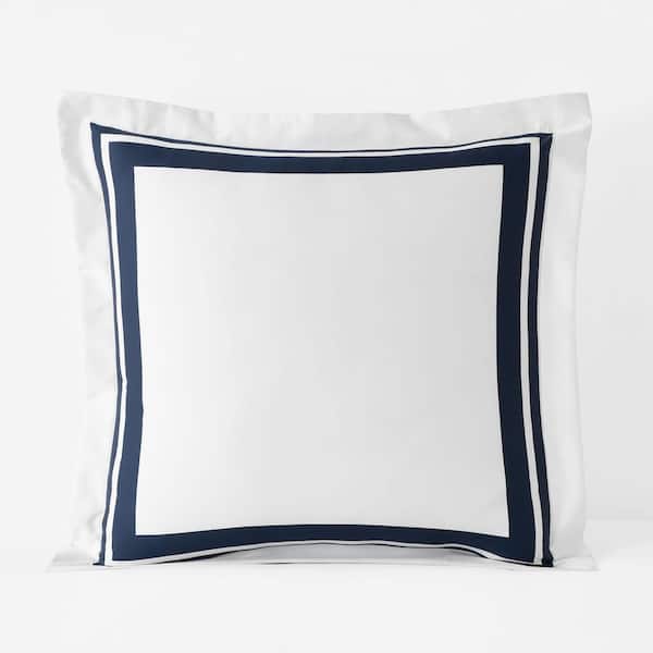 The Company Store Legends Hotel Double Border Navy Wrinkle-Free Supima Cotton Euro Sham