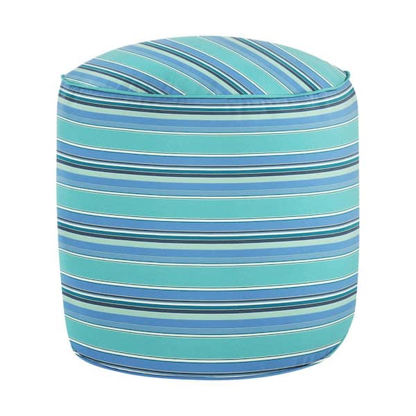 20 in. x 20 in. x 18 in. Sunbrella Dolce Oasis Stripe Round Outdoor Bean Pouf