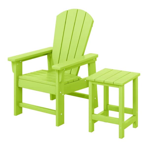 WESTIN OUTDOOR Children's Laguna Outdoor Patio All Weather Plastic Kids 2-Piece Adirondack Chair with Side Table in Lime