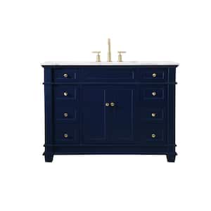 Timeless Home 48 in. W x 21.5 in.D x 35 in.H Single Bath Vanity in Blue with Marble Vanity Top in White with White Basin