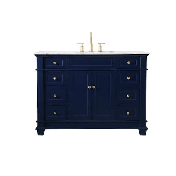 Unbranded Timeless Home 48 in. W x 21.5 in.D x 35 in.H Single Bath Vanity in Blue with Marble Vanity Top in White with White Basin