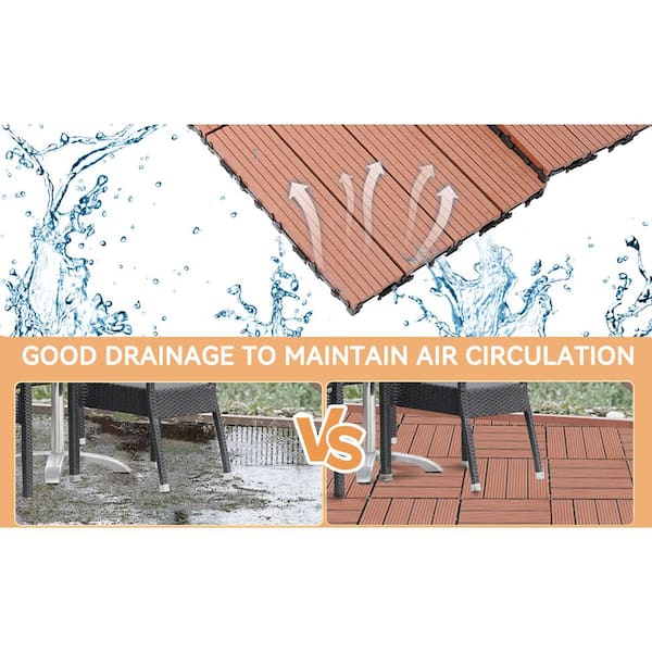 WRIGHTMASTER 0.98 ft. x 0.98 ft. Quick Deck PVC Plastic Interlocking Deck Tile in Chestnut (42 sq. ft. Per Box)
