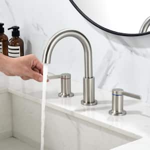 Ami Desk mounted 3 Holes 2 Handles Widespread 8 In Bathroom Faucet with Valve in Brushed Nickel