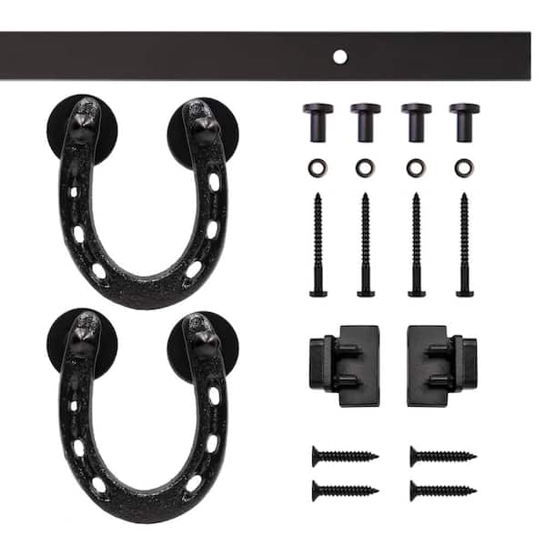 Quiet Glide 5 ft. Black Horseshoe Mini Sliding Barn Door Hardware Kit for Single Furniture Wood Doors