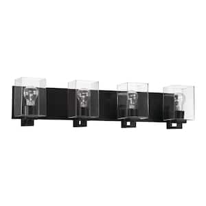 McClane 32 in. 4-Light Flat Black Finish Vanity Light with Clear Glass Shade