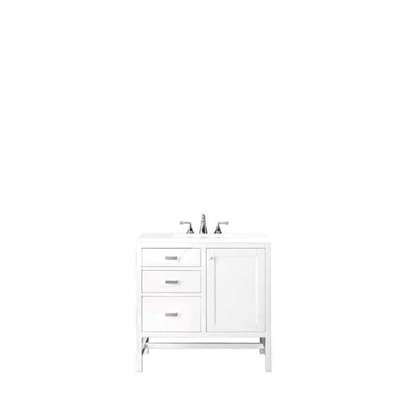 James Martin Vanities Addison 36 in. W x 23.5 in. D x 35.5 in. H Single Bath Vanity in Glossy White with Classic White Quartz Top