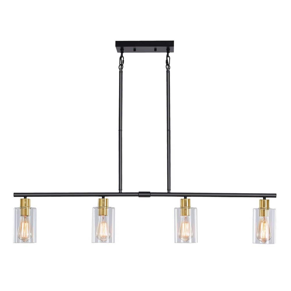 4-Light Black and Brass Linear Chandelier Modern Kitchen Island Pendant Light with Clear Glass Shade price history on PriceWatchPro