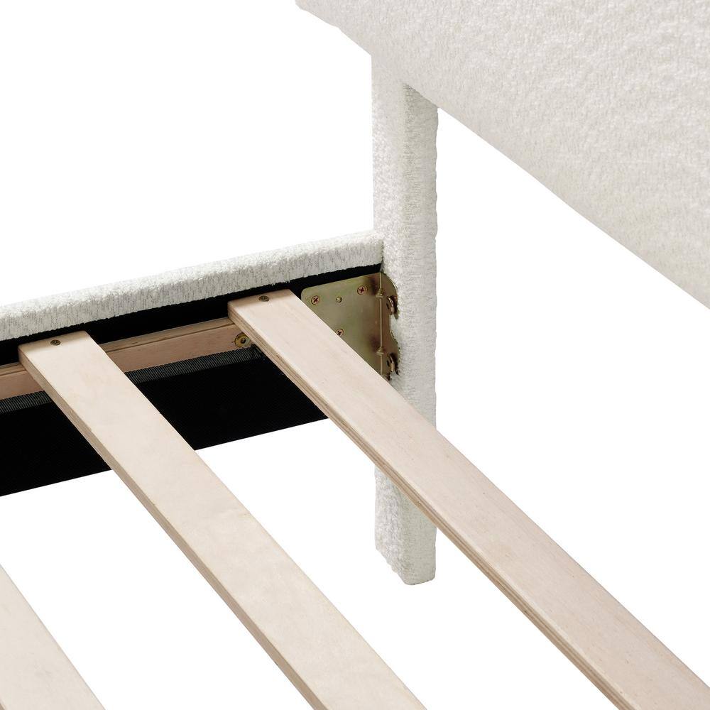 Cream Upholstered Queen Bed with Nailhead Trim and Slats