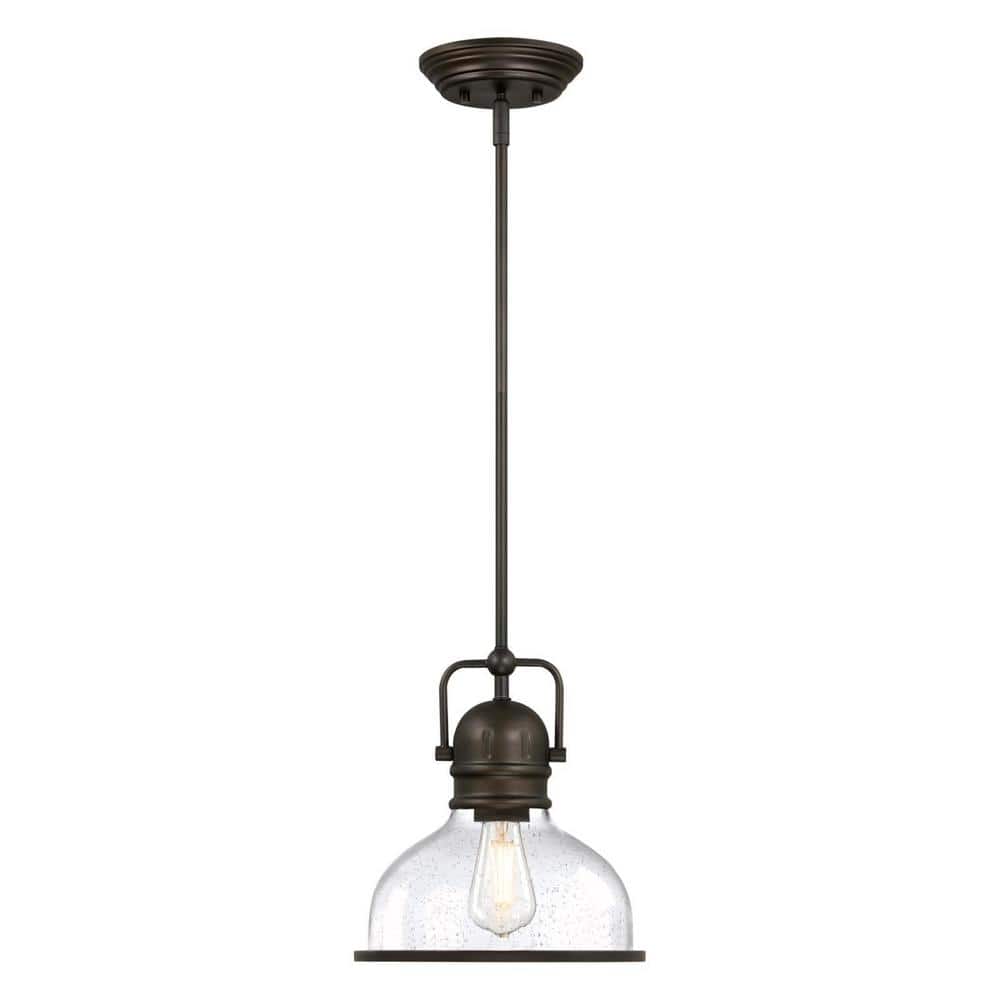 Vintage Black-Bronze Pendant Light with Clear Seeded Glass Shade