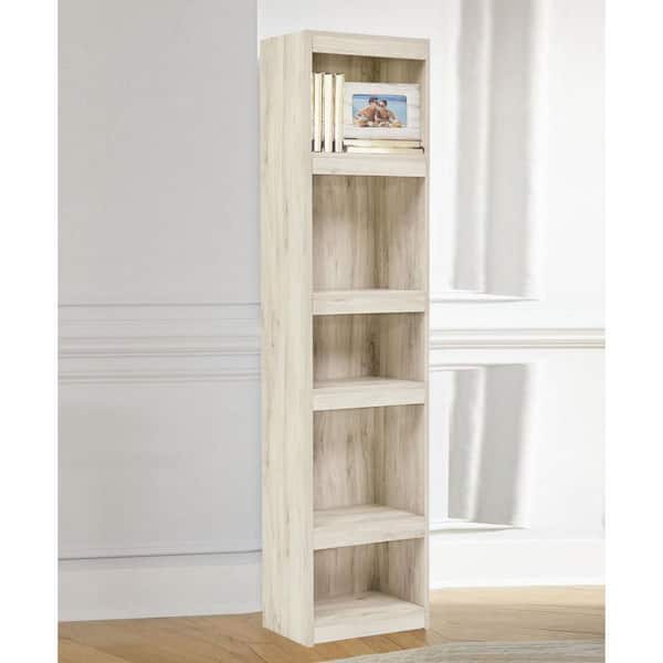 Benjara 71.97 in. Tall Washed White Wooden 5-Shelf Standard Bookcase with Adjustable Shelves