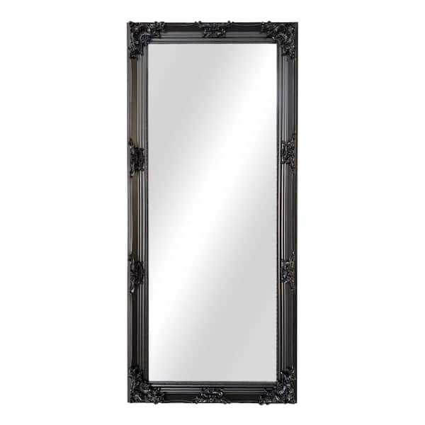 The Urban Port 31.5 in. W x 67 in. H Black Molded Floral Carvings Details Wooden Frame Floor Mirror
