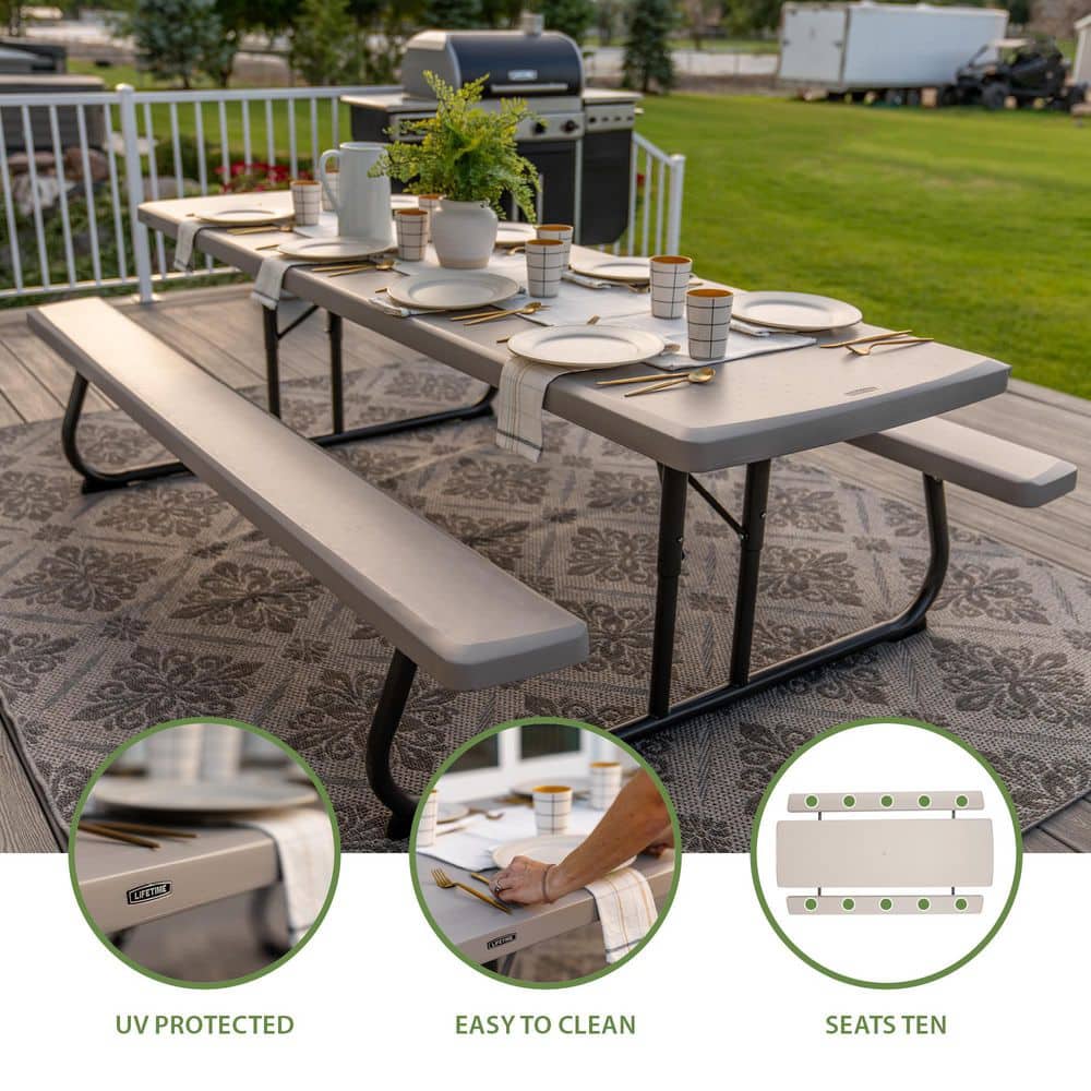 Almond 8-Foot Folding Picnic Table with Benches