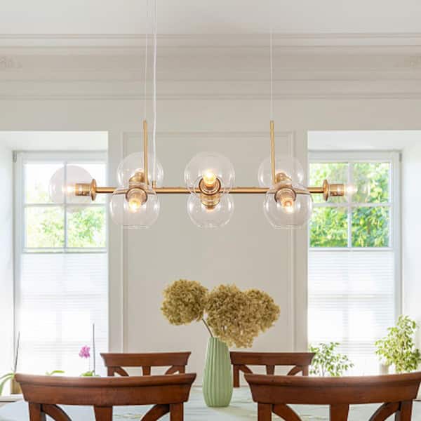 Y'INSP 8-Light Gold Sputnik Linear Globe Pendant Chandelier with Glass Shade (No Bulbs Included)
