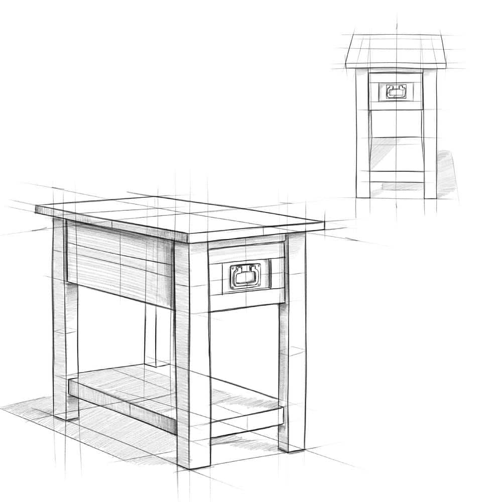 Distressed Charcoal Brown Acacia Wood Narrow Side Table with Storage