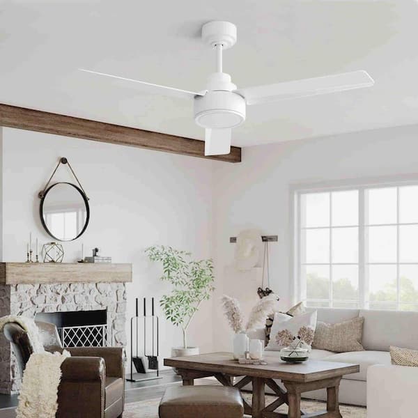 4.3 ft. Indoor/Outdoor White Ceiling Fan without Light with Remote