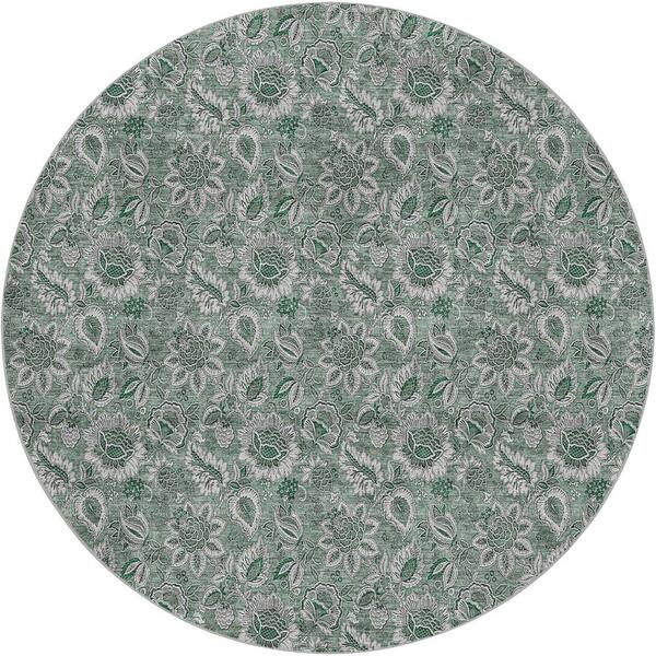 Dream Shag Premium Machine Washable Abstract ADS661 Sage 8 ft. x 8 ft. Round Rug