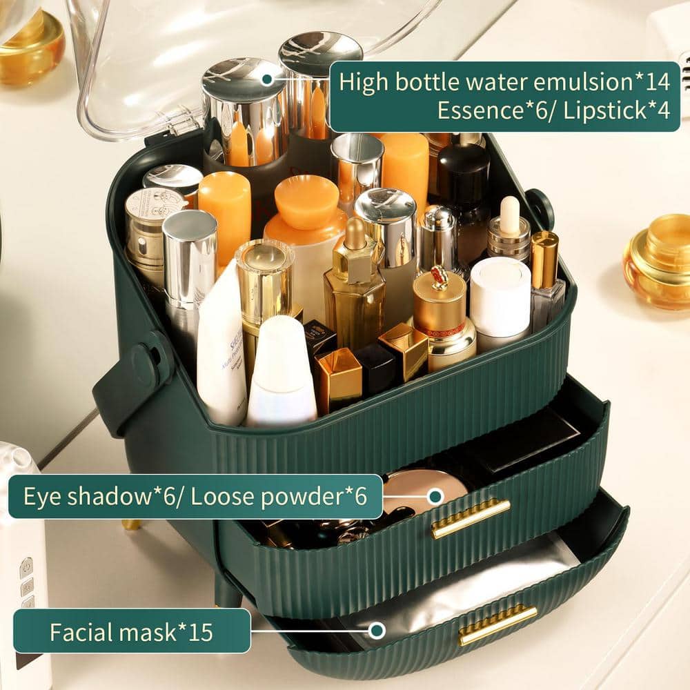 Light Green Makeup Organizer with Lid and Drawers
