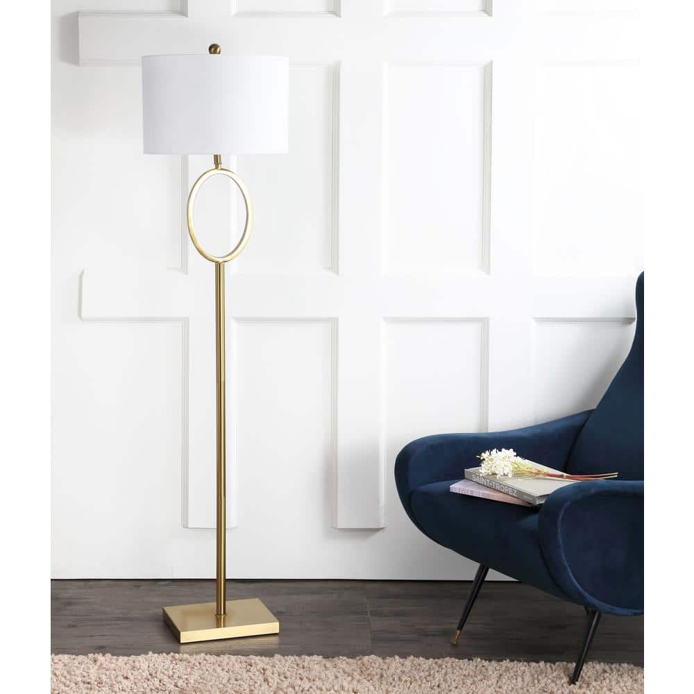 Arc 61" White Cotton Drum Shade Brass Floor Lamp
