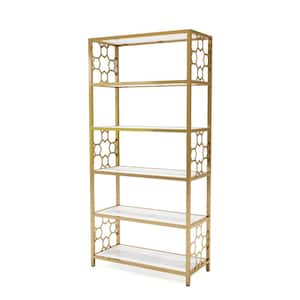 Randalls 63 in. Gold Coating and White Metal 5-Shelf Contemporary Standard Bookcase