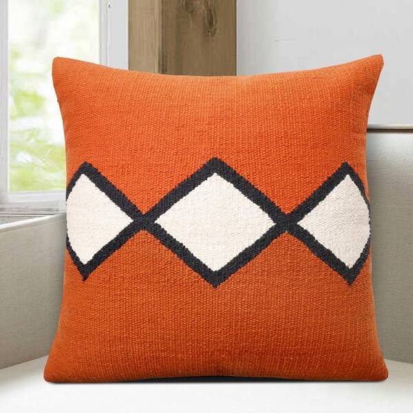 LR Home Southwestern Orange White Black Woven Center Diamond 20 in. x 20 in. Indoor Throw Pillow