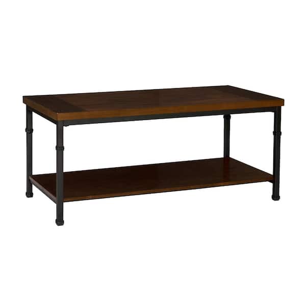 Linon Home Decor Austin 44 in. Black/Ash Veneer Large Rectangle Wood Coffee Table with Shelf