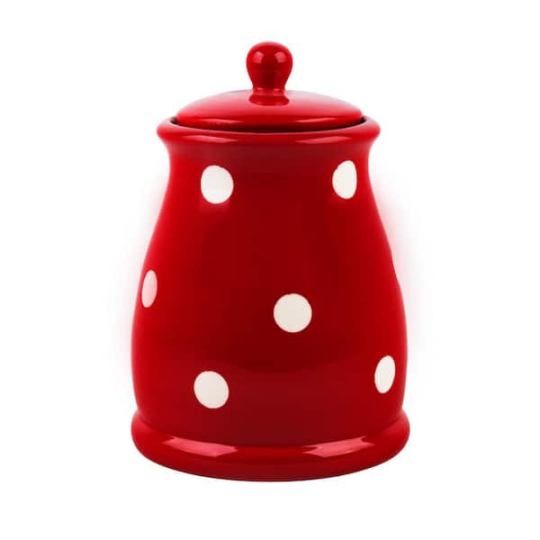 HOME ESSENTIALS AND BEYOND 45 oz. Small Red and White Dots Ceramic Canister