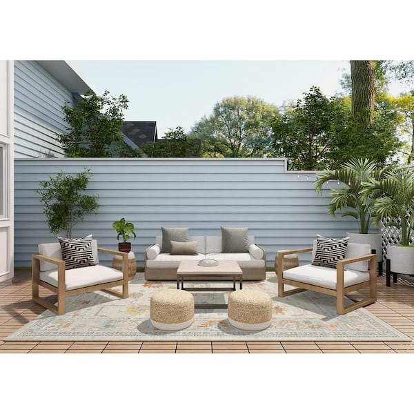 2'X3' Ivory Teal Hand Hooked Uv Treated Bordered Coastal Sea Life Indoor Outdoor Accent Rug