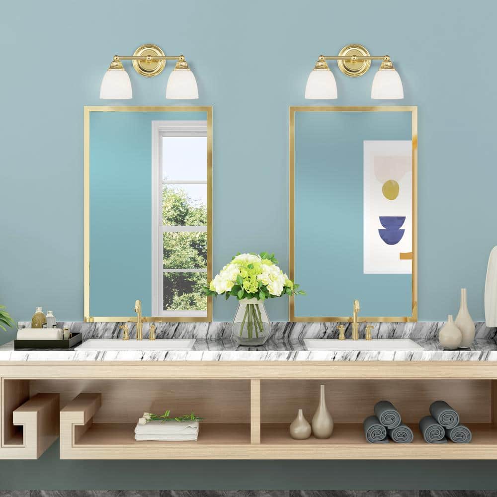 Polished Brass 2-Light Vanity with Satin Opal Glass