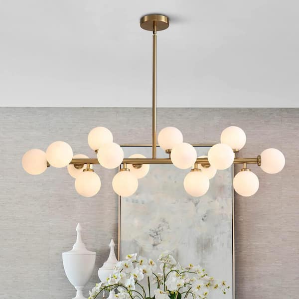 16-Light Gold Post-modern Linear Chandelier Rectangle Chandelier for Dining Room Island with no Bulbs Included