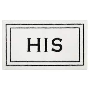 His 24 in. x 40 in. White/Black Polyester Machine Washable Bath Mat