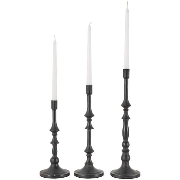 Litton Lane Black Metal Turned Style Candle Holder (Set of 3) 044952 - The  Home Depot