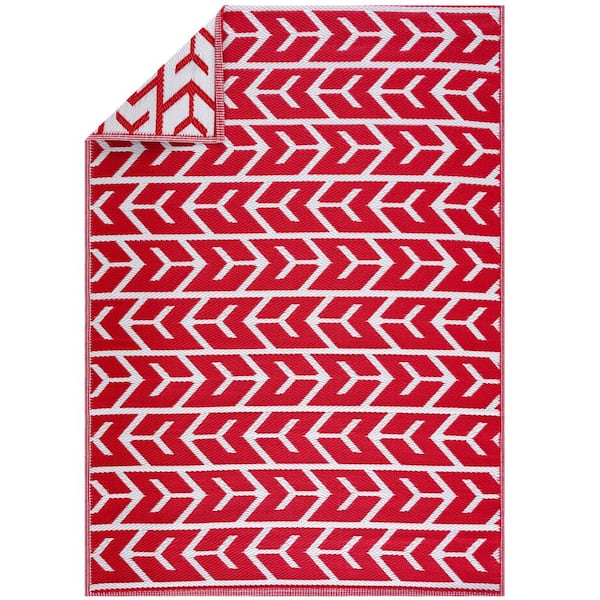 Amsterdam Design 6 ft. x 9 ft. Size Red & White 100% Eco-friendly Lightweight Plastic Indoor/Outdoor Area Rug