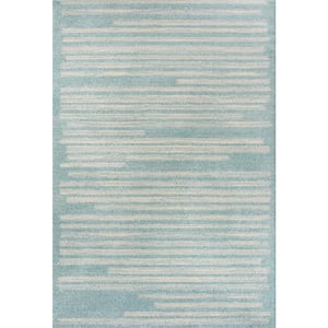 Khalil Modern Berber Stripe Turquoise/Cream 3 ft. x 5 ft. Area Rug