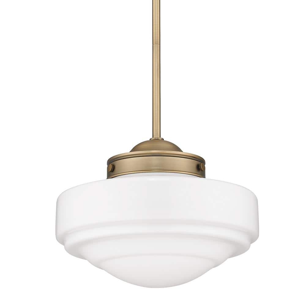 Medium Modern Brass Pendant Light with Vintage Milk Glass Shade
