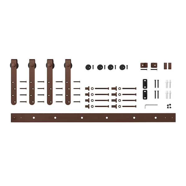 American Pro Decor 5 ft. Oil Rubbed Bronze Solid Steel Mini Sliding Rolling Barn Door Hardware Kit for Double Furniture Wood Doors