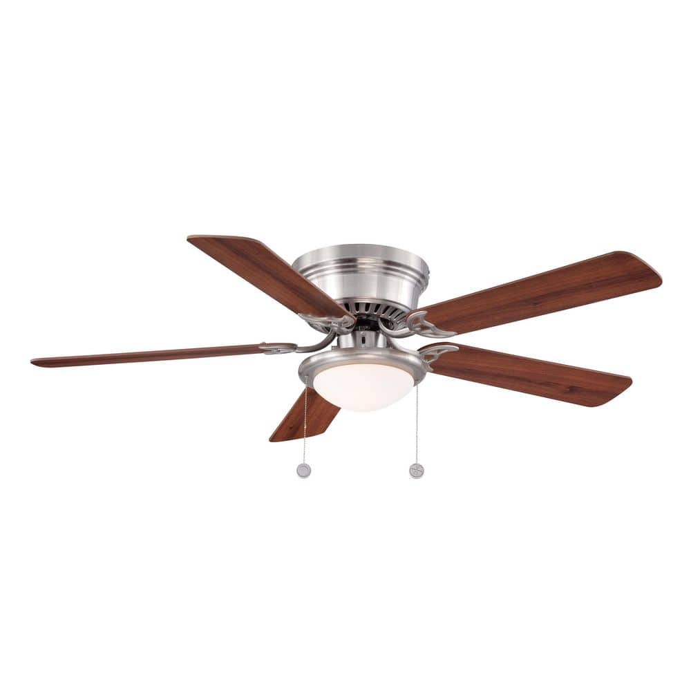 Hampton Bay Hugger 52 in. LED Indoor Brushed Nickel Ceiling Fan with Light Kit AL383LED-BN - The Home Depot